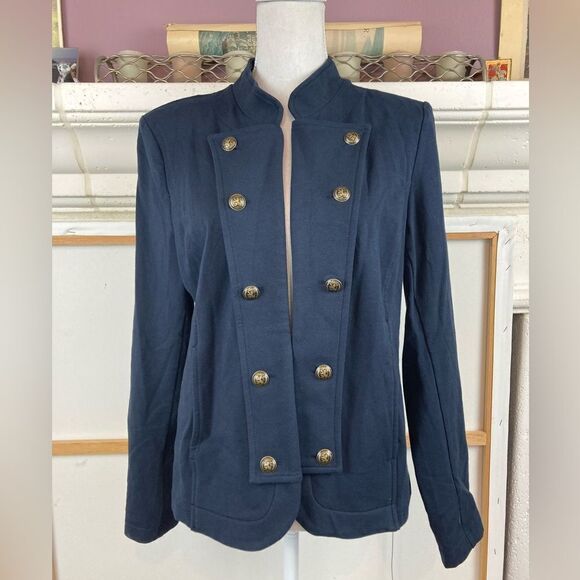 Tommy Hilfiger navy military style open blazer w/pockets and embossed buttons - Picture 1 of 10